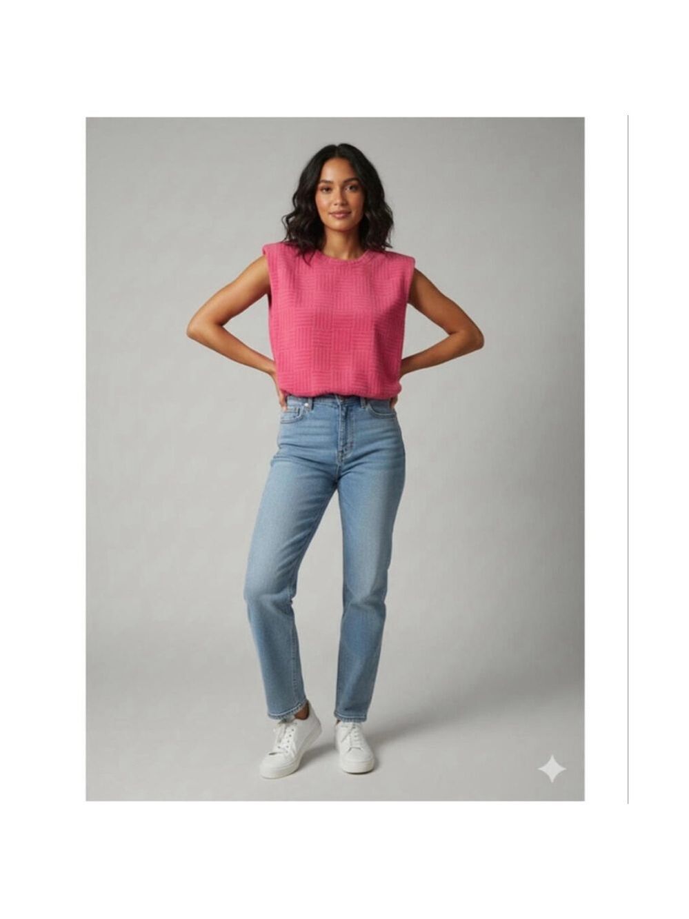 Davi & Dani Pink Textured Muscle Tee Padded Shoulder Blouson Top L